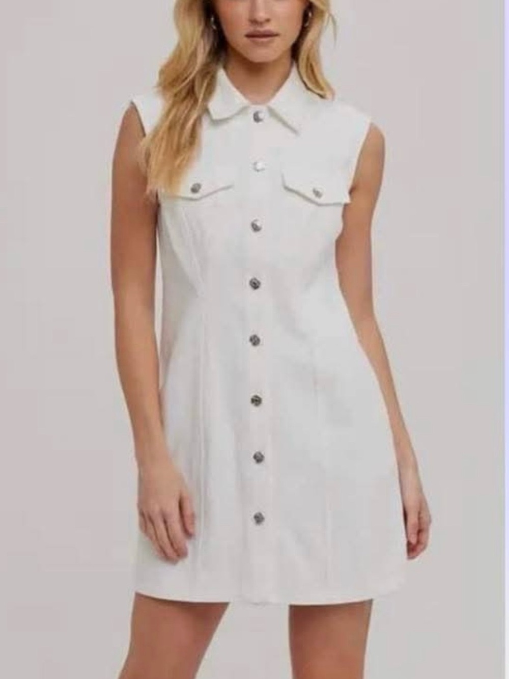 Bluivy White Sleeveless Button-Front Mini Dress